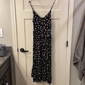 Spaghetti strap midi dress with buttons and tie